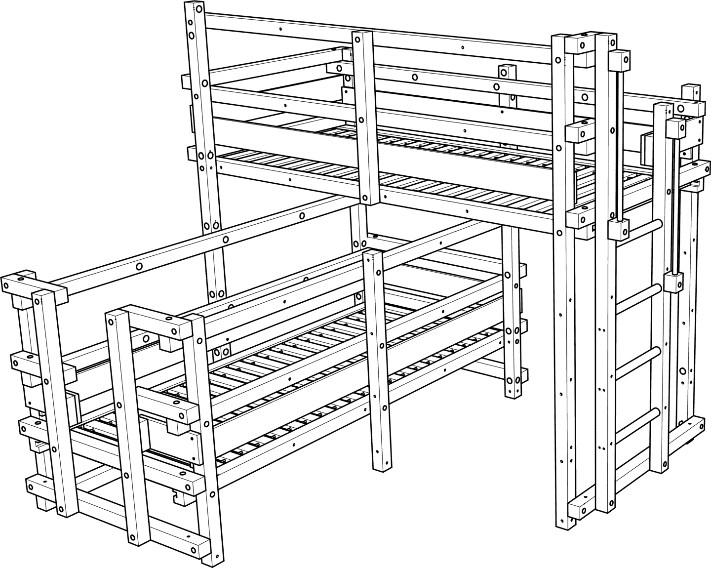 Etagenbett-ueber-Eck mit Dachschräge hinten Etagenbett-ueber-Eck mit Dachschräge hinten