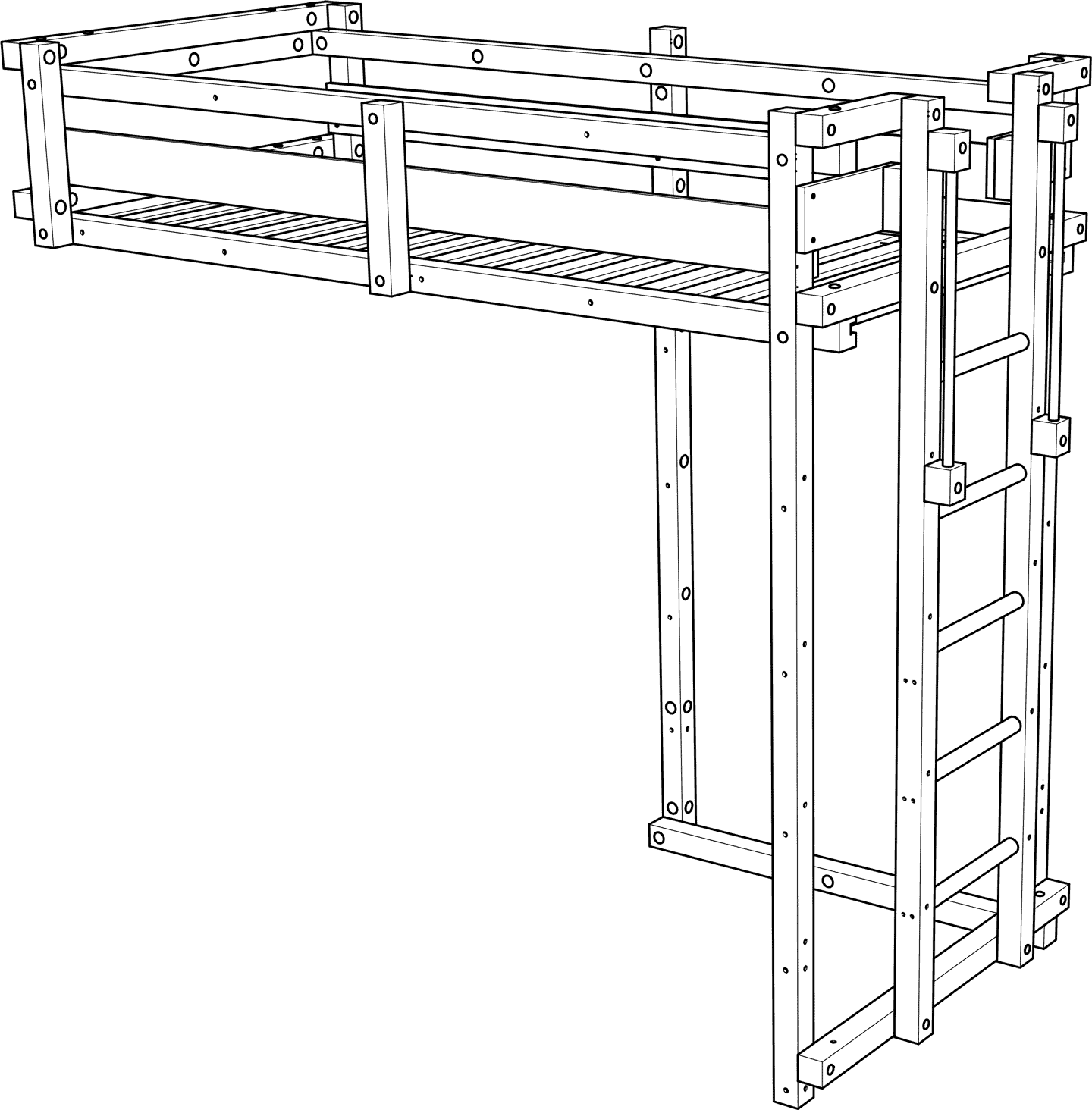 Jugend-Hochbett mit Wandbefestigung Jugend-Hochbett mit Wandbefestigung